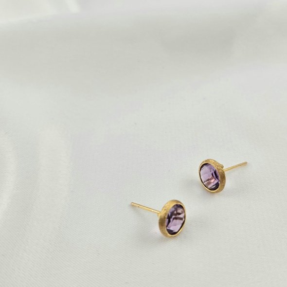 Σκουλαρίκια χρυσά κολλητά με Αμέθυστο - ΚΙΤΡΙΝΟ, ΧΡΥΣΟΣ K14, ΑΜΕΘΥΣΤΟΣ, PURPLE