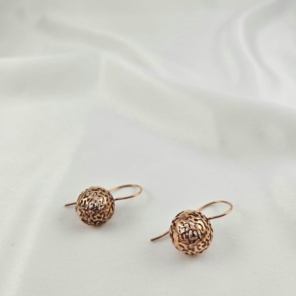 Σκουλαρίκια ροζ χρυσά κρεμαστά με σφαίρες - ΡΟΖ, ΧΡΥΣΟΣ K14 - 1