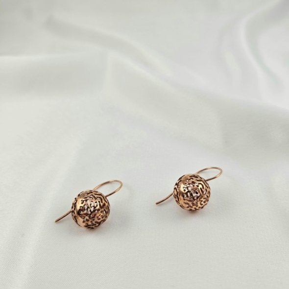 Σκουλαρίκια ροζ χρυσά κρεμαστά με σφαίρες - ΡΟΖ, ΧΡΥΣΟΣ K14 - 2