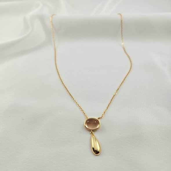 Κολιέ αλυσίδα με μενταγιόν Ζιργκον - ΚΙΤΡΙΝΟ, ΑΣΗΜΙ, ΖΙΡΓΚΟΝ, PINK - 1