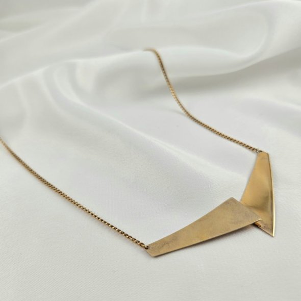 Κολιέ αλυσίδα με γεωμετρικά σχήματα - ΚΙΤΡΙΝΟ, ΑΣΗΜΙ - 1