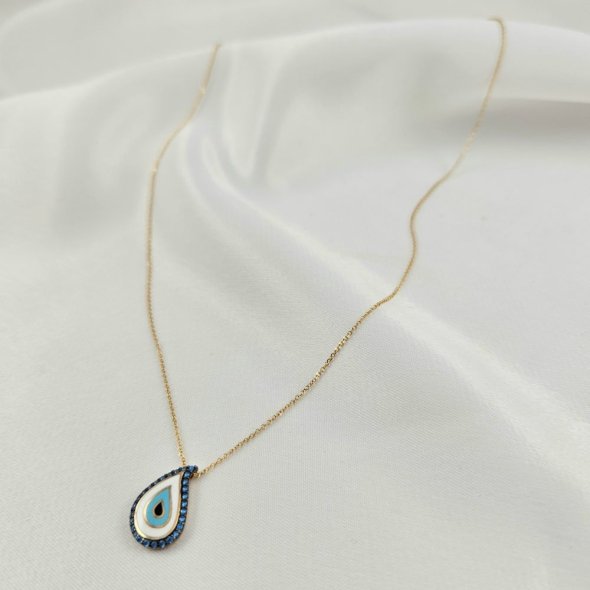 Κολιέ αλυσίδα χρυσή με μάτι με Σμάλτο & Ζιργκον - ΚΙΤΡΙΝΟ, ΧΡΥΣΟΣ K9, ΖΙΡΓΚΟΝ, BLUE, ΣΜΑΛΤΟ, BLUE - 1