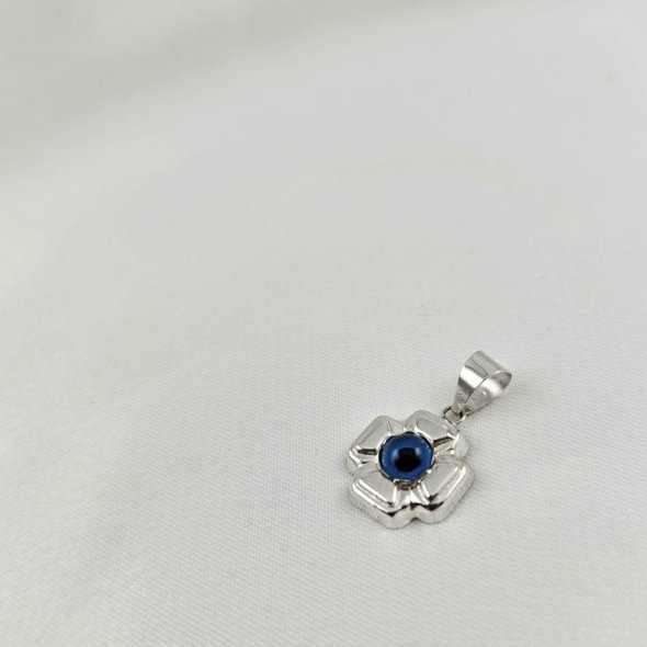 Μενταγιόν λευκόχρυσο Σταυρός Μάτι με Μουράνο - ΛΕΥΚΟ, ΧΡΥΣΟΣ K14, ΜΟΥΡΑΝΟ, BLUE - 1