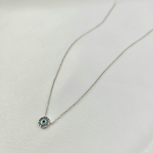 Κολιέ αλυσίδα ματάκι με Φίλντισι & λευκά Ζιργκον - ΛΕΥΚΟ, ΧΡΥΣΟΣ K9, MOTHER OF PEARL, WHITE, ΖΙΡΓΚΟΝ, WHITE