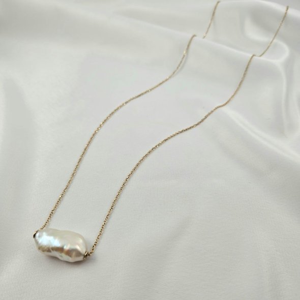 Κολιέ αλυσίδα χρυσή με Μαργαριτάρι μπαρόκ - ΚΙΤΡΙΝΟ, ΧΡΥΣΟΣ K14, ΜΑΡΓΑΡΙΤΑΡΙ, WHITE