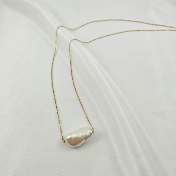 Κολιέ αλυσίδα χρυσή με Μαργαριτάρι μπαρόκ - ΚΙΤΡΙΝΟ, ΧΡΥΣΟΣ K14, ΜΑΡΓΑΡΙΤΑΡΙ, WHITE - 3