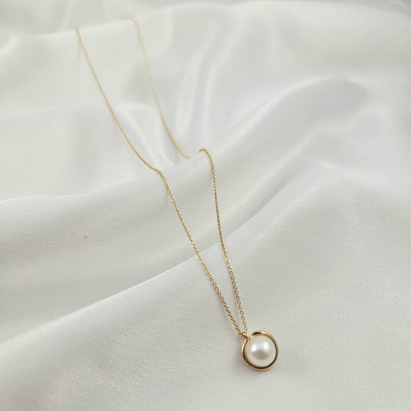 Κολιέ αλυσίδα χρυσή με Μαργαριτάρι - ΚΙΤΡΙΝΟ, ΧΡΥΣΟΣ K14, ΜΑΡΓΑΡΙΤΑΡΙ, WHITE