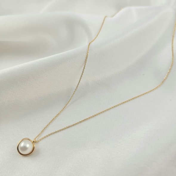 Κολιέ αλυσίδα χρυσή με Μαργαριτάρι - ΚΙΤΡΙΝΟ, ΧΡΥΣΟΣ K14, ΜΑΡΓΑΡΙΤΑΡΙ, WHITE - 1