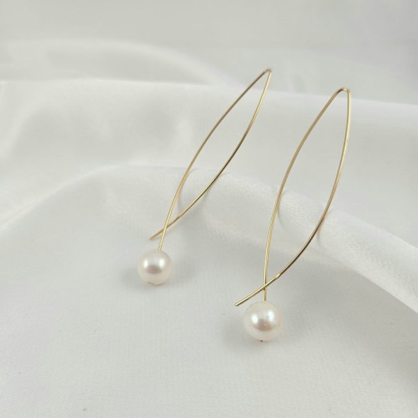 Σκουλαρίκια κρεμαστά χρυσά με Μαργαριτάρι - ΚΙΤΡΙΝΟ, ΧΡΥΣΟΣ K14, ΜΑΡΓΑΡΙΤΑΡΙ, WHITE