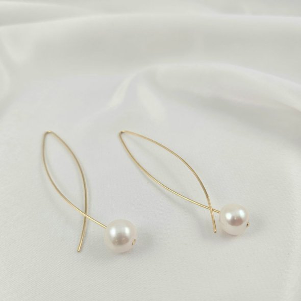 Σκουλαρίκια κρεμαστά χρυσά με Μαργαριτάρι - ΚΙΤΡΙΝΟ, ΧΡΥΣΟΣ K14, ΜΑΡΓΑΡΙΤΑΡΙ, WHITE - 1