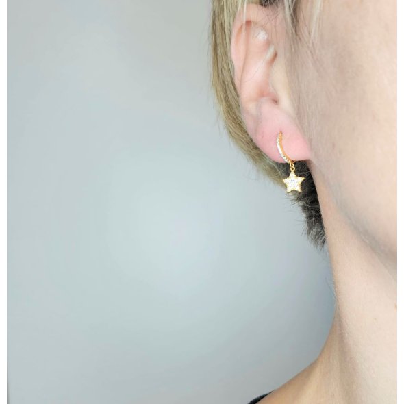 Σκουλαρίκια κρίκοι με κρεμαστό αστέρι  - ΚΙΤΡΙΝΟ, ΑΣΗΜΙ, ΖΙΡΓΚΟΝ, WHITE - 2