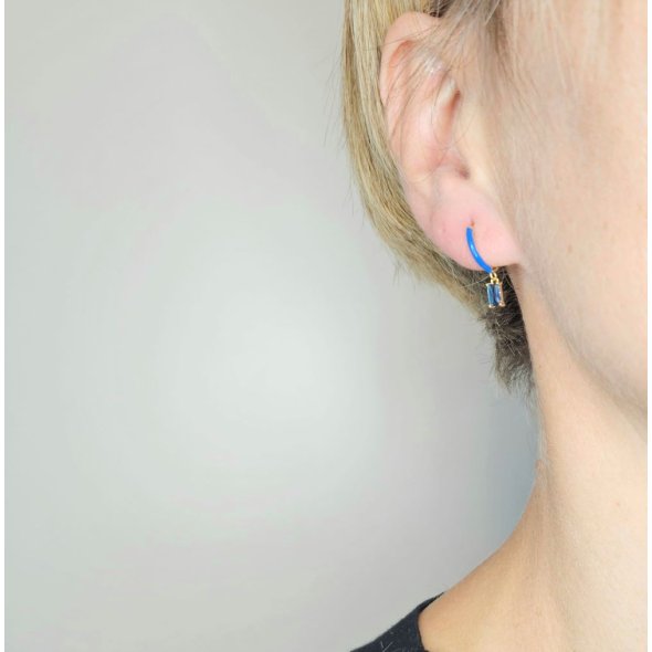 Σκουλαρίκια κρίκοι με Μπλε Ζιργκον & Σμάλτο - ΚΙΤΡΙΝΟ, ΑΣΗΜΙ, ΖΙΡΓΚΟΝ, BLUE, ΣΜΑΛΤΟ, BLUE - 1