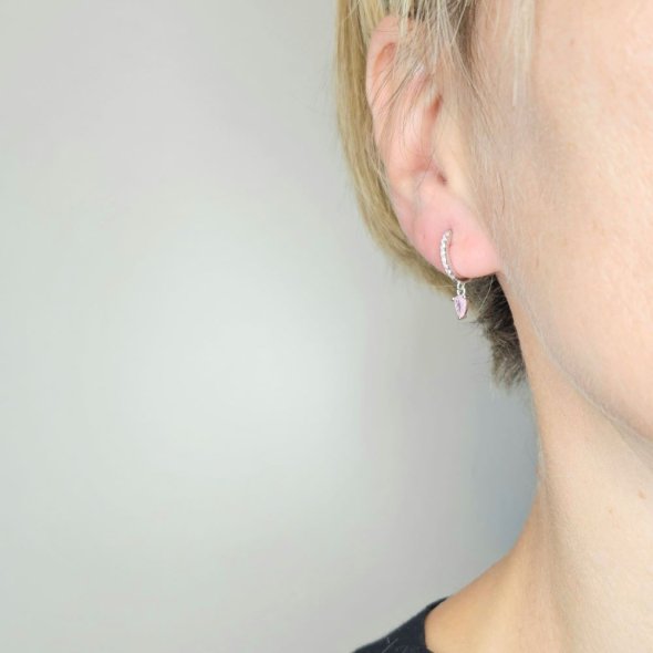 Σκουλαρίκια κρίκοι ασημένιο με ροζ Ζιργκον - ΛΕΥΚΟ, ΑΣΗΜΙ, ΖΙΡΓΚΟΝ, PINK - 2