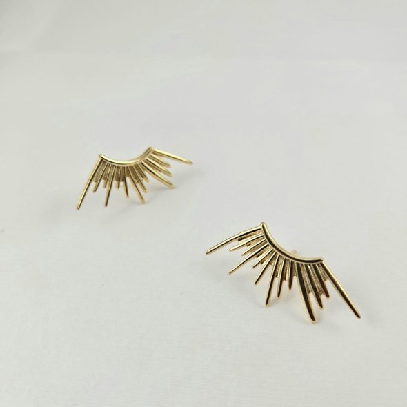 Σκουλαρίκια ear cuff "ακτίνες ήλιου" - ΚΙΤΡΙΝΟ, ΑΣΗΜΙ - 1