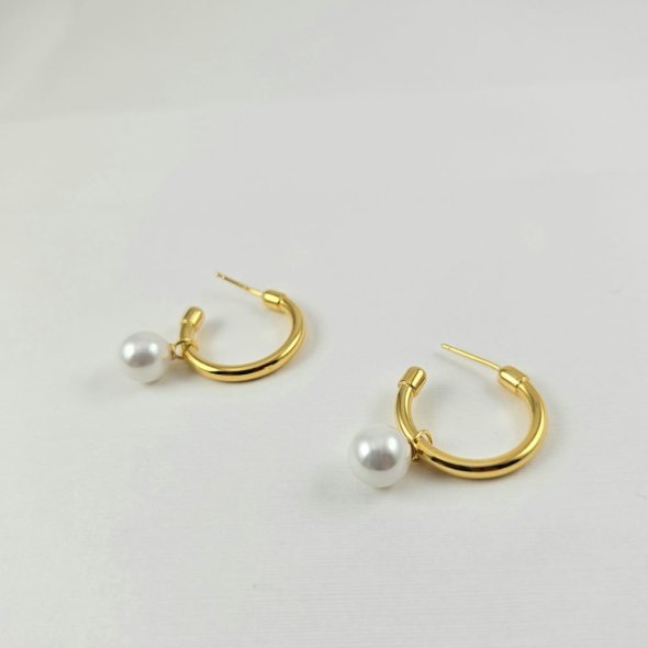 Σκουλαρίκια κρίκοι ανοιχτοί με Μαργαριτάρι - ΚΙΤΡΙΝΟ, ΑΣΗΜΙ, ΜΑΡΓΑΡΙΤΑΡΙ, WHITE