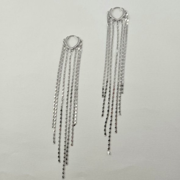 Σκουλαρίκια κρίκοι ασημένιοι με κρεμαστά στοιχεία - ΛΕΥΚΟ, ΑΣΗΜΙ