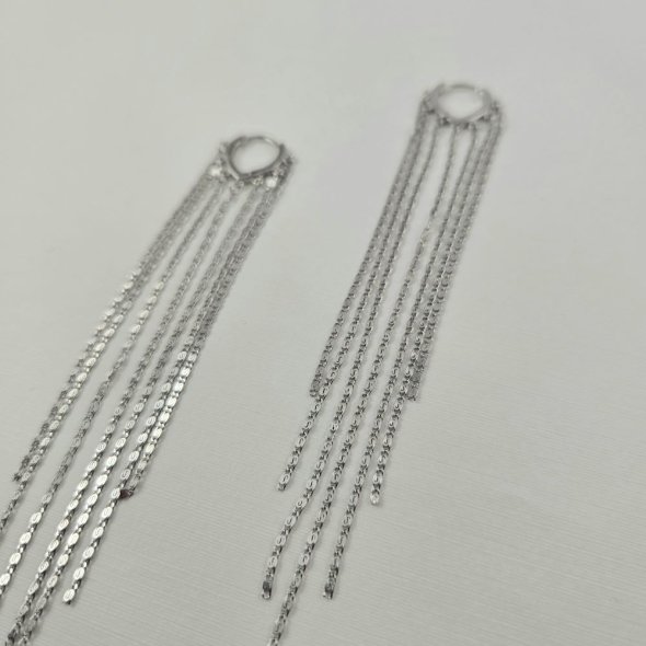 Σκουλαρίκια κρίκοι ασημένιοι με κρεμαστά στοιχεία - ΛΕΥΚΟ, ΑΣΗΜΙ - 1