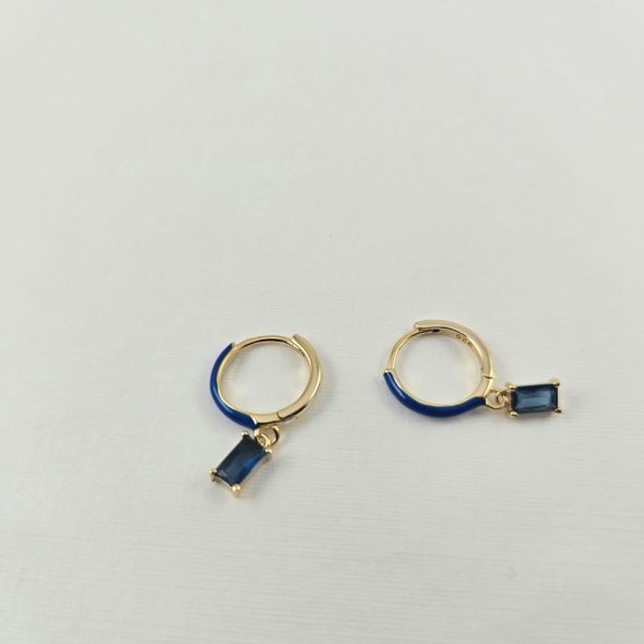 Σκουλαρίκια κρίκοι με Μπλε Ζιργκον & Σμάλτο - ΚΙΤΡΙΝΟ, ΑΣΗΜΙ, ΖΙΡΓΚΟΝ, BLUE, ΣΜΑΛΤΟ, BLUE