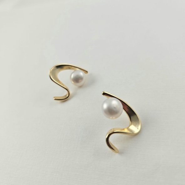 Σκουλαρίκια καμπυλωτά με Μαργαριτάρι - ΚΙΤΡΙΝΟ, ΑΣΗΜΙ, ΜΑΡΓΑΡΙΤΑΡΙ, WHITE