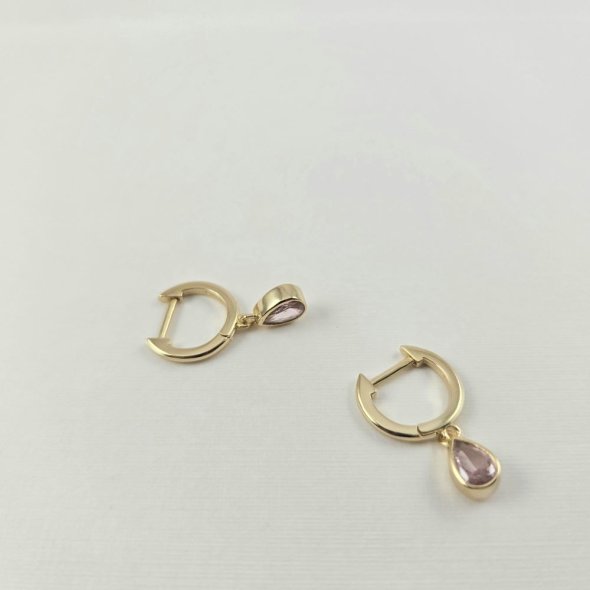 Σκουλαρίκια κρίκοι με κρεμαστό ροζ Ζιργκον - ΚΙΤΡΙΝΟ, ΑΣΗΜΙ, ΖΙΡΓΚΟΝ, PINK