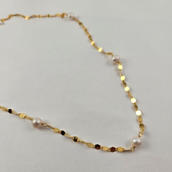 Κολιέ αλυσίδα με Μαργαριτάρι - ΚΙΤΡΙΝΟ, ΑΣΗΜΙ, ΜΑΡΓΑΡΙΤΑΡΙ, WHITE - 2