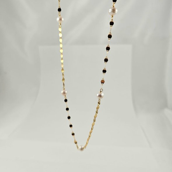 Κολιέ αλυσίδα με Μαργαριτάρι - ΚΙΤΡΙΝΟ, ΑΣΗΜΙ, ΜΑΡΓΑΡΙΤΑΡΙ, WHITE - 1