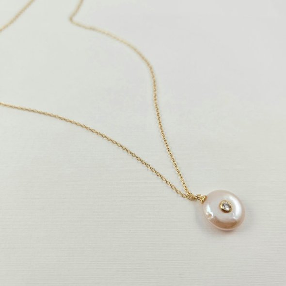 Κολιέ αλυσίδα με Μαργαριτάρι & Ζιργκον - ΚΙΤΡΙΝΟ, ΑΣΗΜΙ, ΜΑΡΓΑΡΙΤΑΡΙ, WHITE, ΖΙΡΓΚΟΝ, WHITE - 2