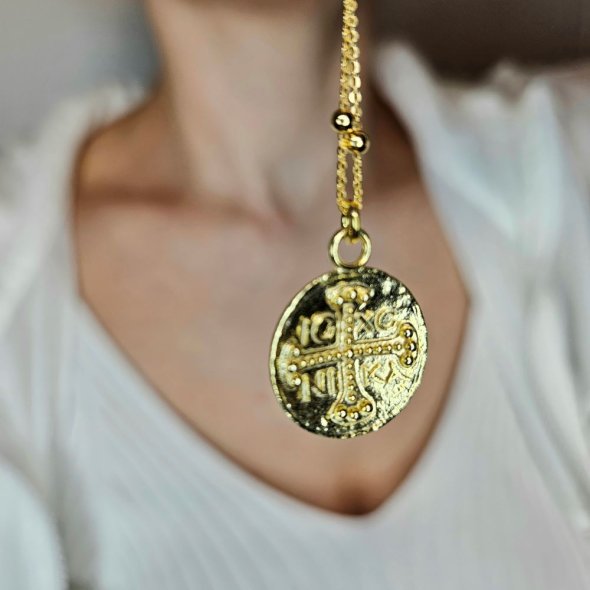 Κολιέ αλυσίδα με Κωνσταντινάτο - ΚΙΤΡΙΝΟ, ΑΣΗΜΙ - 3