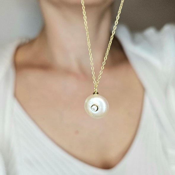 Κολιέ αλυσίδα με Μαργαριτάρι & Ζιργκον - ΚΙΤΡΙΝΟ, ΑΣΗΜΙ, ΜΑΡΓΑΡΙΤΑΡΙ, WHITE, ΖΙΡΓΚΟΝ, WHITE - 3