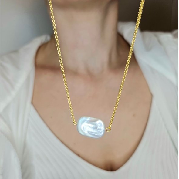 Κολιέ αλυσίδα με μπαρόκ Μαργαριτάρι - ΚΙΤΡΙΝΟ, ΑΣΗΜΙ, ΜΑΡΓΑΡΙΤΑΡΙ, WHITE - 2