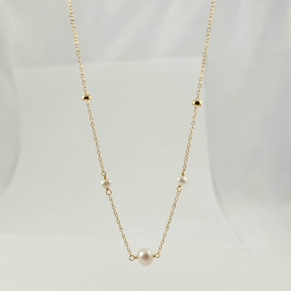 Κολιέ αλυσίδα με Μαργαριτάρια & χρυσές σφαίρες - ΚΙΤΡΙΝΟ, ΑΣΗΜΙ, ΜΑΡΓΑΡΙΤΑΡΙ, WHITE - 1