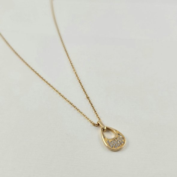 Κολιέ αλυσίδα με μενταγιόν με λευκά Ζιργκον - ΚΙΤΡΙΝΟ, ΑΣΗΜΙ, ΖΙΡΓΚΟΝ, WHITE