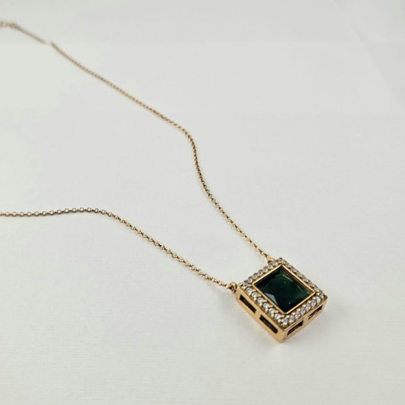 Κολιέ με τετάγωνο μενταγιόν με πράσινο & λευκά Ζιργκον - ΚΙΤΡΙΝΟ, ΑΣΗΜΙ, ΖΙΡΓΚΟΝ, GREEN , ΖΙΡΓΚΟΝ, WHITE