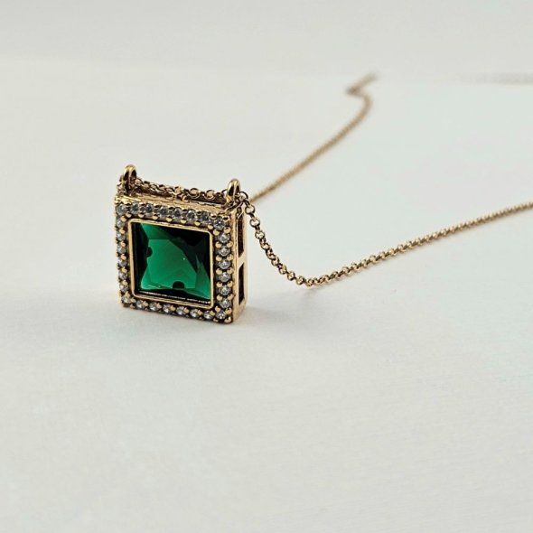 Κολιέ με τετάγωνο μενταγιόν με πράσινο & λευκά Ζιργκον - ΚΙΤΡΙΝΟ, ΑΣΗΜΙ, ΖΙΡΓΚΟΝ, GREEN , ΖΙΡΓΚΟΝ, WHITE - 2