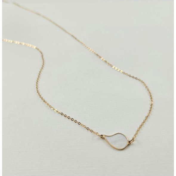 Κολιέ αλυσίδα χρυσή με μενταγιόν με Φίλντισι - ΚΙΤΡΙΝΟ, ΧΡΥΣΟΣ K14, MOTHER OF PEARL, WHITE