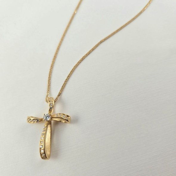 Σταυρός χρυσός με λευκά Ζιργκον - ΚΙΤΡΙΝΟ, ΧΡΥΣΟΣ K14, ΖΙΡΓΚΟΝ, WHITE - 2