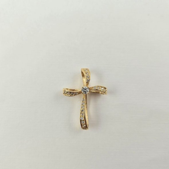 Σταυρός χρυσός με λευκά Ζιργκον - ΚΙΤΡΙΝΟ, ΧΡΥΣΟΣ K14, ΖΙΡΓΚΟΝ, WHITE