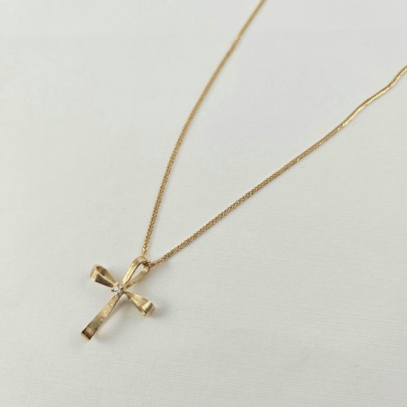 Σταυρός χρυσός με λευκό Ζιργκον - ΚΙΤΡΙΝΟ, ΧΡΥΣΟΣ K14, ΖΙΡΓΚΟΝ, WHITE - 1