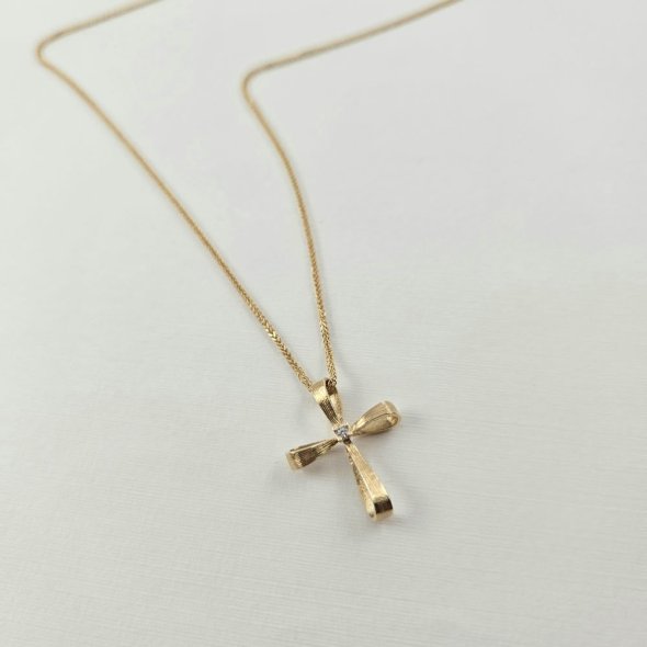 Σταυρός χρυσός με λευκό Ζιργκον - ΚΙΤΡΙΝΟ, ΧΡΥΣΟΣ K14, ΖΙΡΓΚΟΝ, WHITE - 2