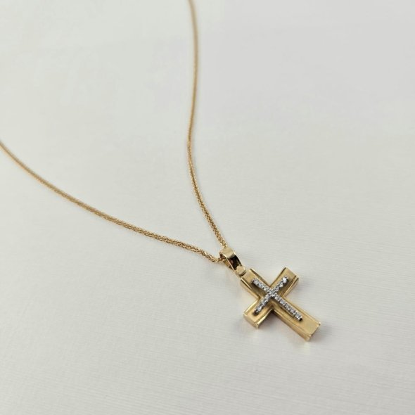 Σταυρός χρυσός με λευκά Ζιργκον - ΚΙΤΡΙΝΟ, ΧΡΥΣΟΣ K14, ΖΙΡΓΚΟΝ, WHITE - 2