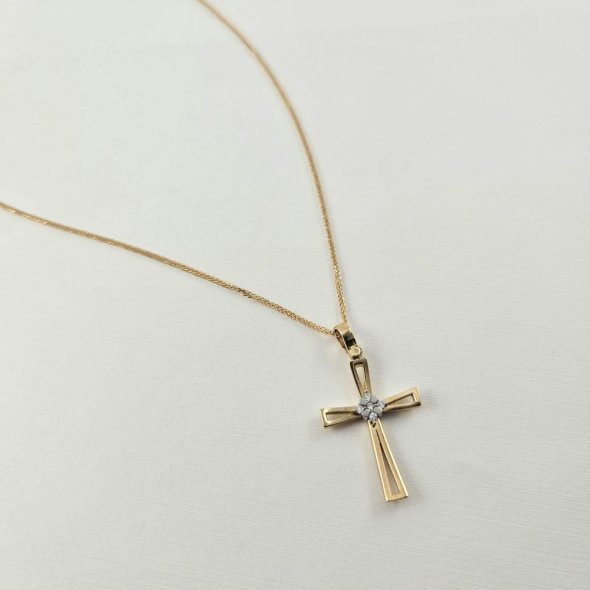 Σταυρός χρυσός με λευκά Ζιργκον - ΚΙΤΡΙΝΟ, ΧΡΥΣΟΣ K14, ΖΙΡΓΚΟΝ, WHITE - 1