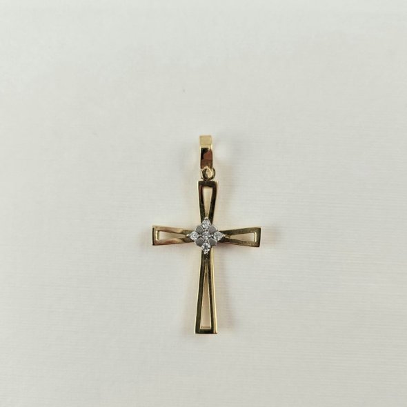 Σταυρός χρυσός με λευκά Ζιργκον - ΚΙΤΡΙΝΟ, ΧΡΥΣΟΣ K14, ΖΙΡΓΚΟΝ, WHITE