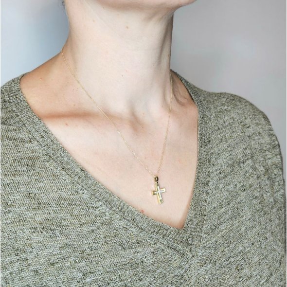 Σταυρός χρυσός με λευκά Ζιργκον - ΚΙΤΡΙΝΟ, ΧΡΥΣΟΣ K14, ΖΙΡΓΚΟΝ, WHITE - 3