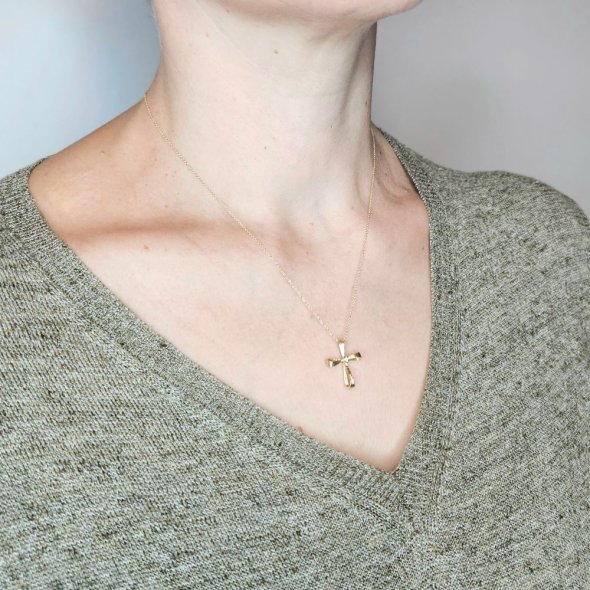 Σταυρός χρυσός με λευκό Ζιργκον - ΚΙΤΡΙΝΟ, ΧΡΥΣΟΣ K14, ΖΙΡΓΚΟΝ, WHITE - 3