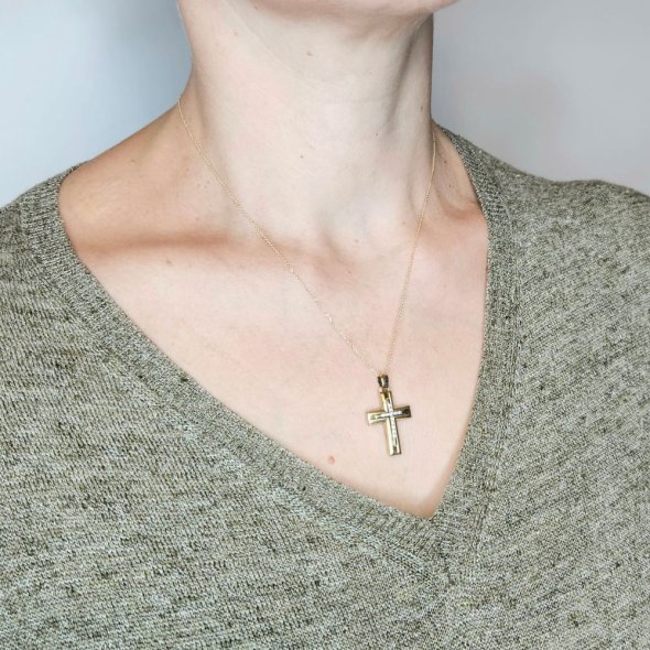 Σταυρός χρυσός με λευκά Ζιργκον - ΚΙΤΡΙΝΟ-ΛΕΥΚΟ, ΧΡΥΣΟΣ K14, ΖΙΡΓΚΟΝ, WHITE - 3