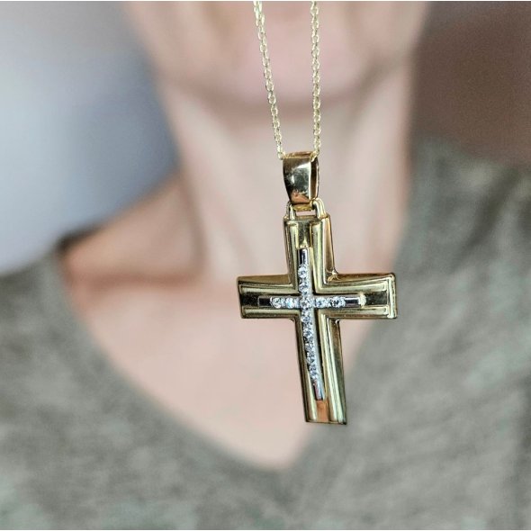 Σταυρός χρυσός με λευκά Ζιργκον - ΚΙΤΡΙΝΟ-ΛΕΥΚΟ, ΧΡΥΣΟΣ K14, ΖΙΡΓΚΟΝ, WHITE - 4