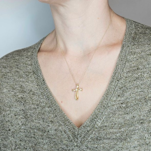 Σταυρός χρυσός με λευκά Ζιργκον - ΚΙΤΡΙΝΟ, ΧΡΥΣΟΣ K14, ΖΙΡΓΚΟΝ, WHITE - 4