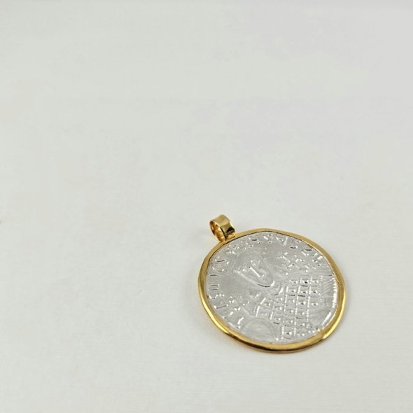 Μενταγιόν Κωνσταντινάτο χρυσό δίχρωμο - ΚΙΤΡΙΝΟ-ΛΕΥΚΟ, ΧΡΥΣΟΣ K14 - 1