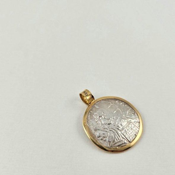 Μενταγιόν Κωνσταντινάτο χρυσό & ασήμι - ΚΙΤΡΙΝΟ-ΛΕΥΚΟ, ΧΡΥΣΟΣ Κ14 & ΑΣΗΜΙ