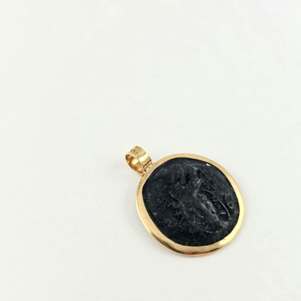 Μενταγιόν Κωνσταντινάτο από χρυσό & χαλκό - ΚΙΤΡΙΝΟ-ΜΑΥΡΟ, ΧΡΥΣΟΣ Κ14 & ΧΑΛΚΟΣ - 1